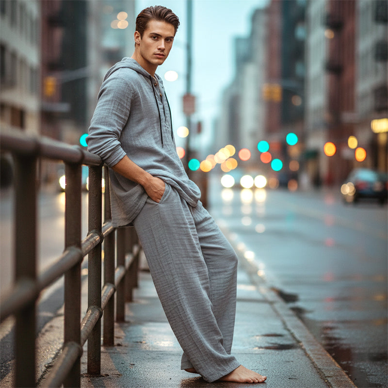 Men's 2-Piece Set: Loose Casual Hooded Top & Pants