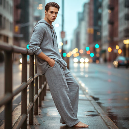 Men's 2-Piece Set: Loose Casual Hooded Top & Pants