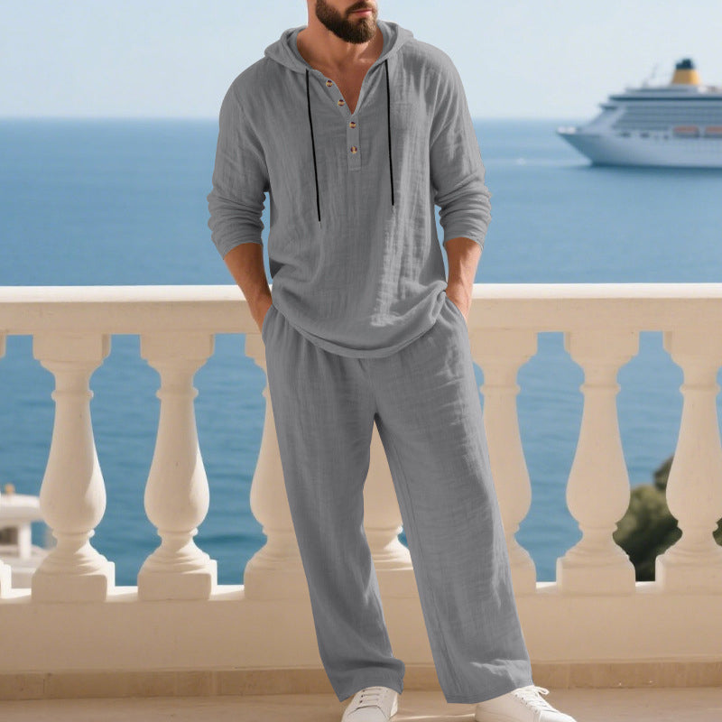 Men's 2-Piece Set: Loose Casual Hooded Top & Pants