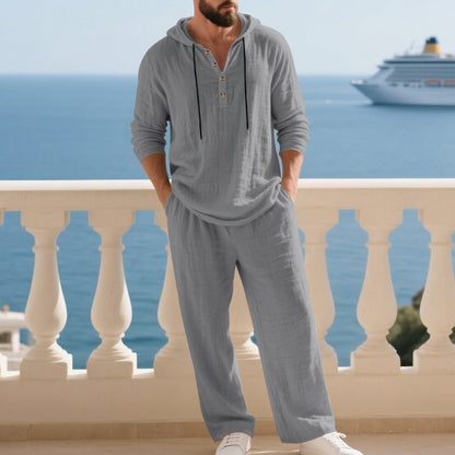 Men's 2-Piece Set: Loose Casual Hooded Top & Pants