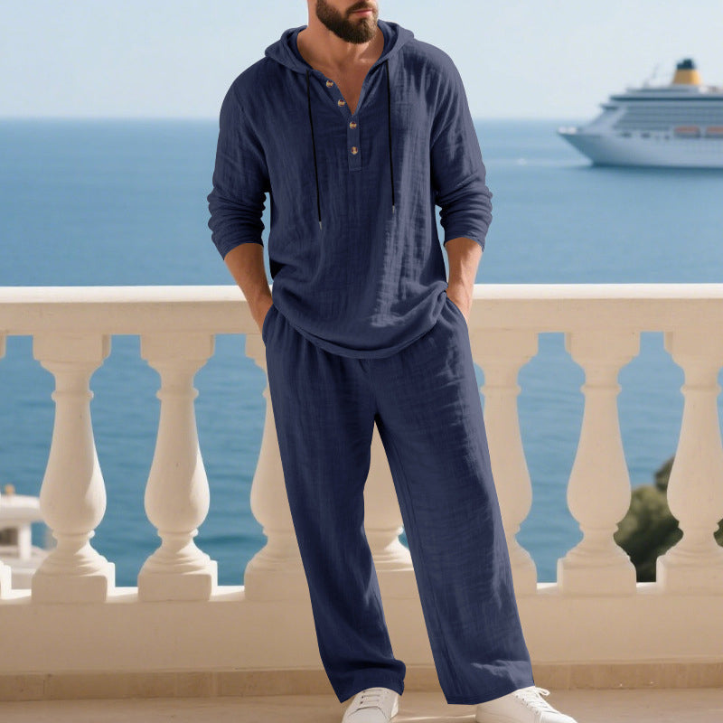 Men's 2-Piece Set: Loose Casual Hooded Top & Pants