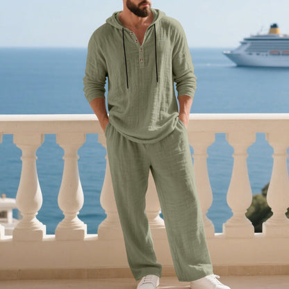Men's 2-Piece Set: Loose Casual Hooded Top & Pants