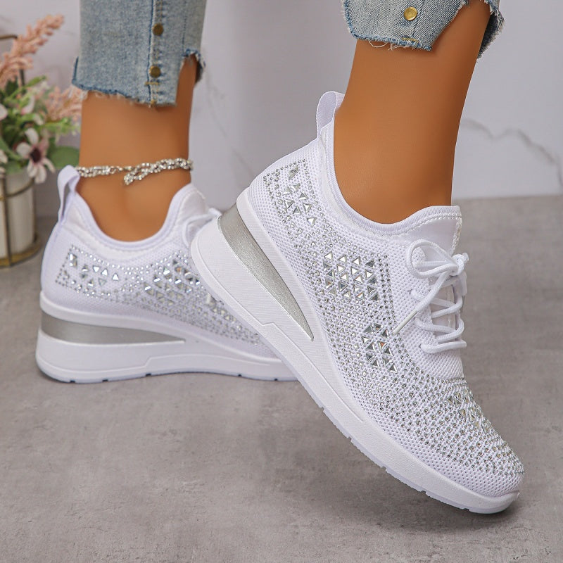 Breathable Rhinestone Sneakers with Grip Sole