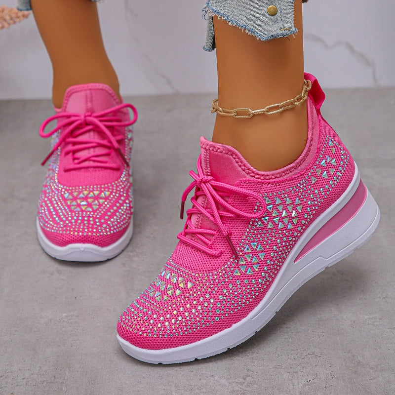 Breathable Rhinestone Sneakers with Grip Sole