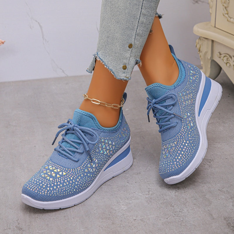 Breathable Rhinestone Sneakers with Grip Sole