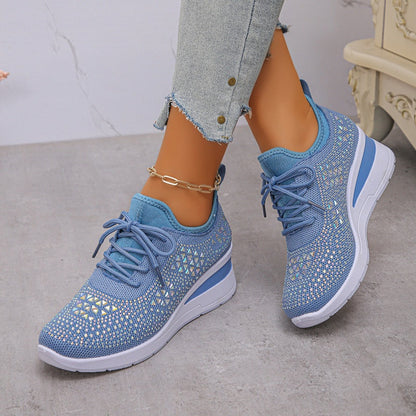 Breathable Rhinestone Sneakers with Grip Sole