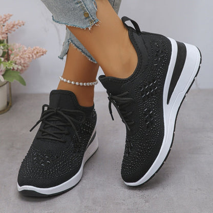 Breathable Rhinestone Sneakers with Grip Sole