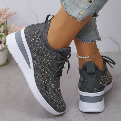 Breathable Rhinestone Sneakers with Grip Sole