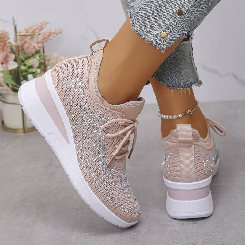 Breathable Rhinestone Sneakers with Grip Sole