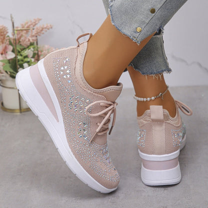 Breathable Rhinestone Sneakers with Grip Sole
