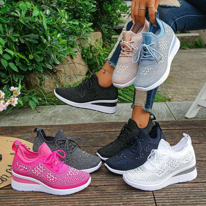 Breathable Rhinestone Sneakers with Grip Sole