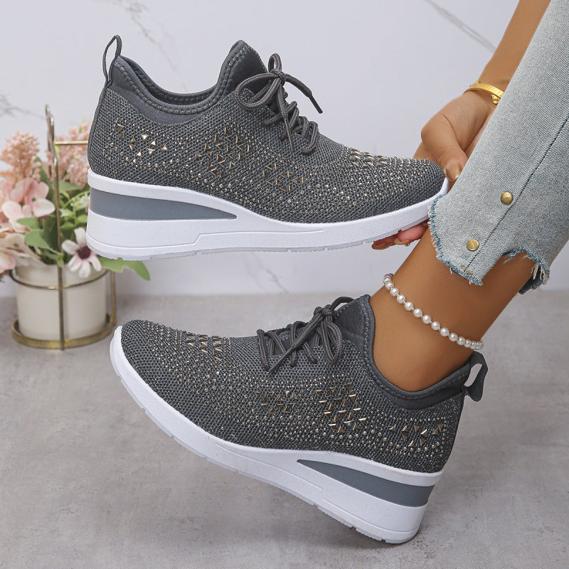 Breathable Rhinestone Sneakers with Grip Sole