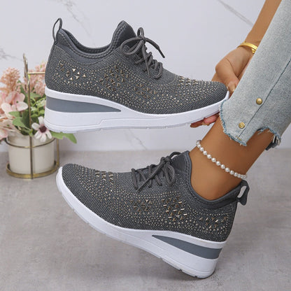 Breathable Rhinestone Sneakers with Grip Sole