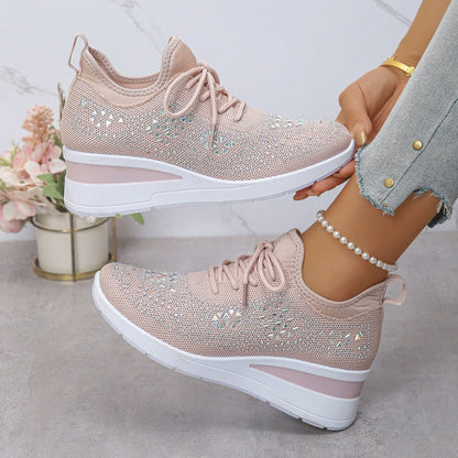 Breathable Rhinestone Sneakers with Grip Sole