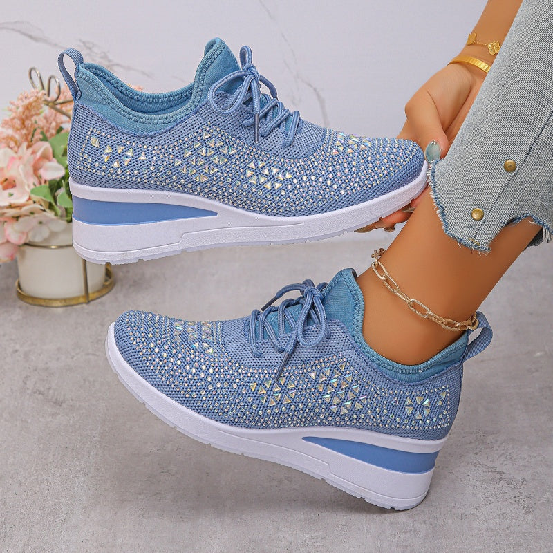 Breathable Rhinestone Sneakers with Grip Sole