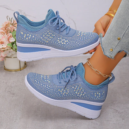 Breathable Rhinestone Sneakers with Grip Sole