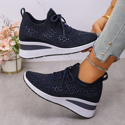 Breathable Rhinestone Sneakers with Grip Sole