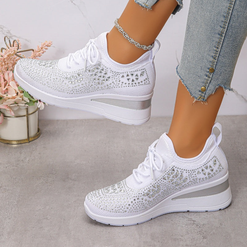 Breathable Rhinestone Sneakers with Grip Sole