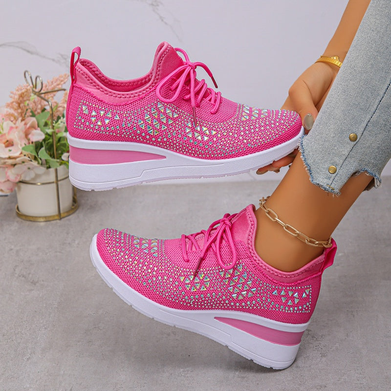 Breathable Rhinestone Sneakers with Grip Sole