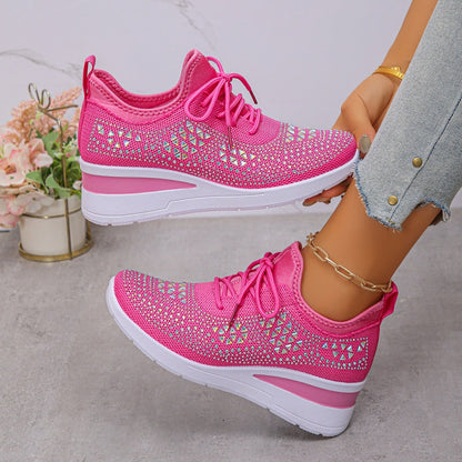 Breathable Rhinestone Sneakers with Grip Sole