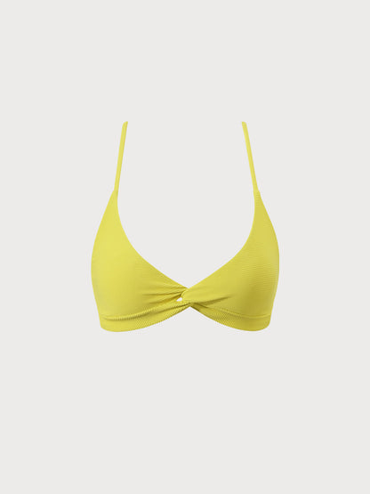 Yellow Twist Cross Back Bikini Top