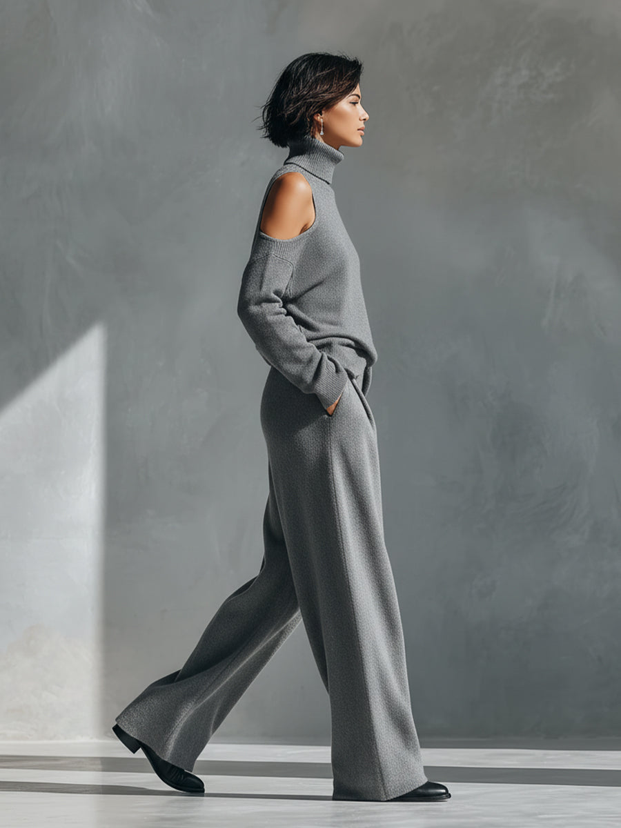 One-Shoulder Cut-Out Knit Blend Set