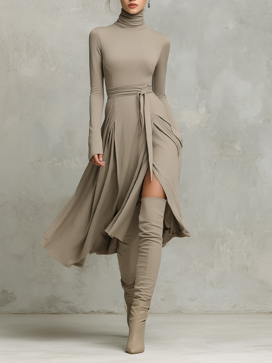Long Sleeve Knit Blend Fitted Midi Dress