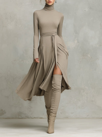 Long Sleeve Knit Blend Fitted Midi Dress