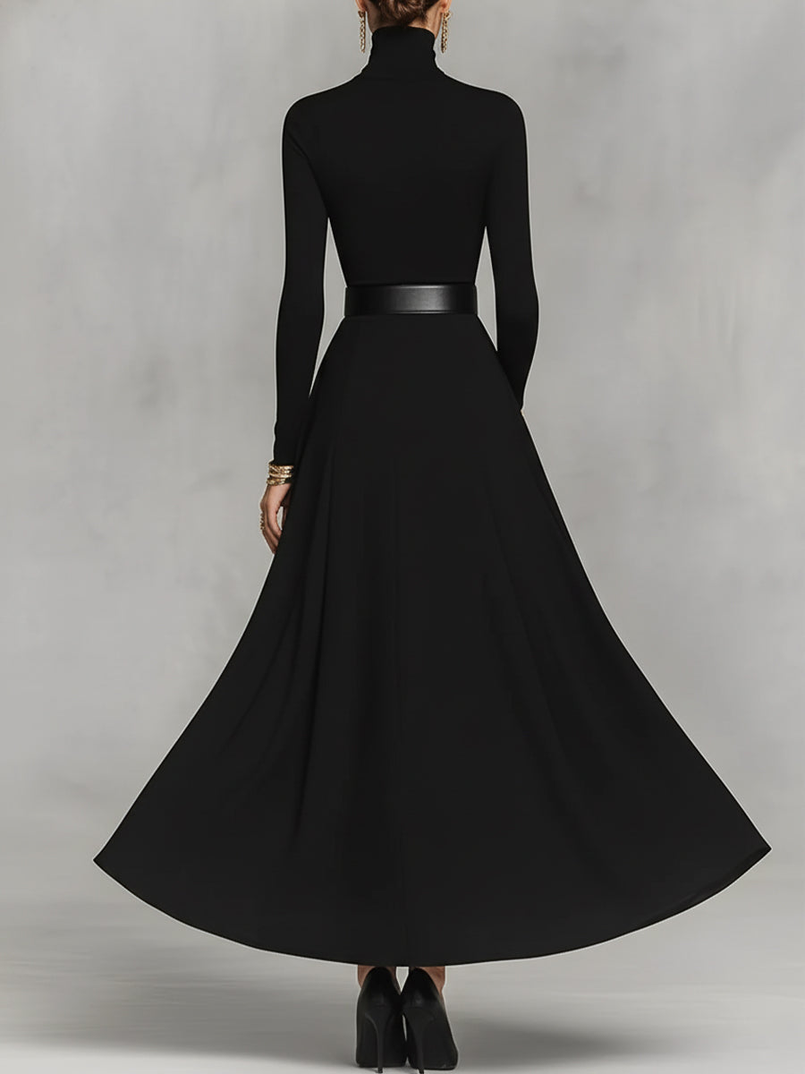 Black Knit High Neck Button Detail Maxi Dress