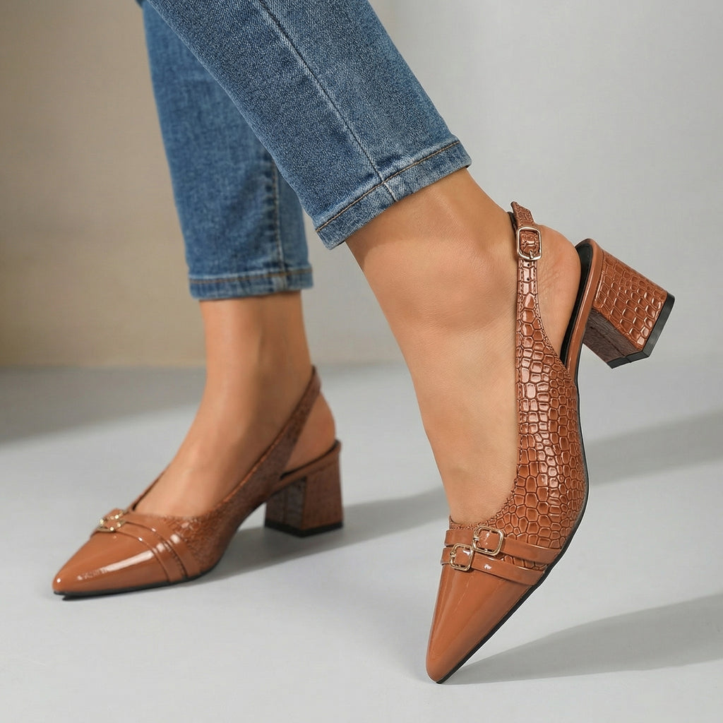 Amelia Croc Slingback Heels