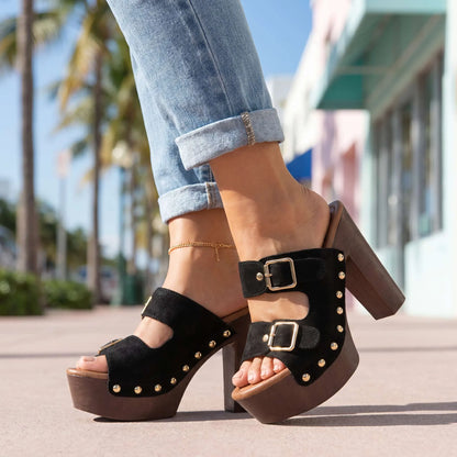 Vanessa Buckle Platform Slides