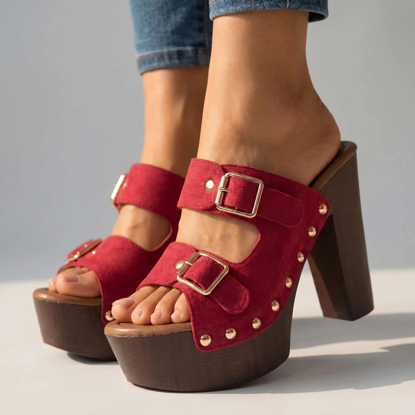 Vanessa Buckle Platform Slides