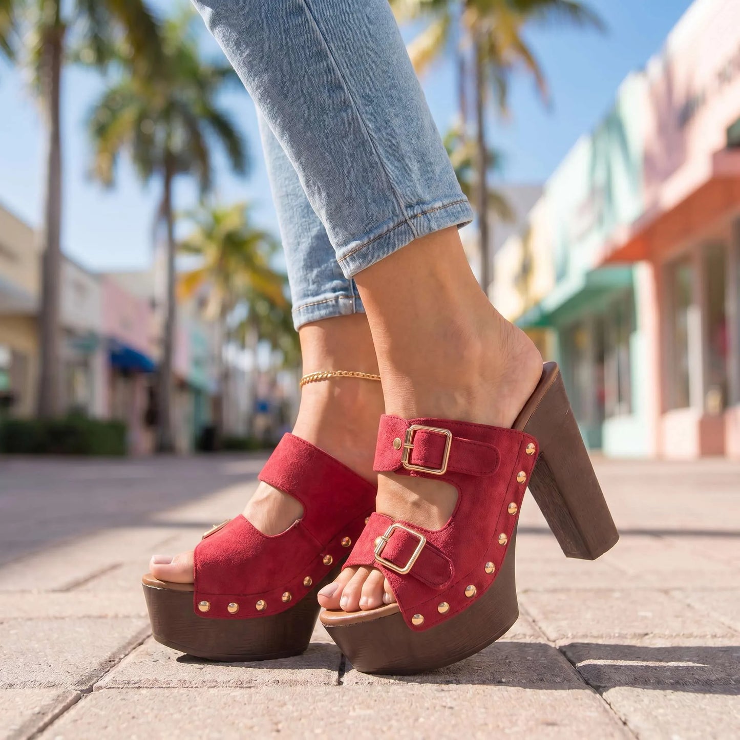 Vanessa Buckle Platform Slides