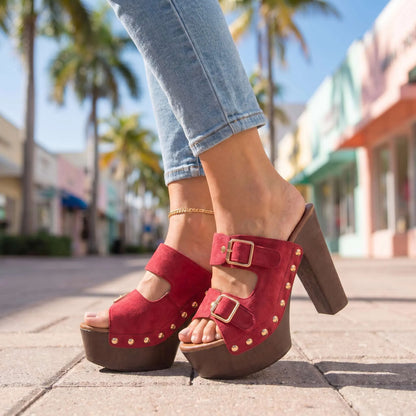 Vanessa Buckle Platform Slides