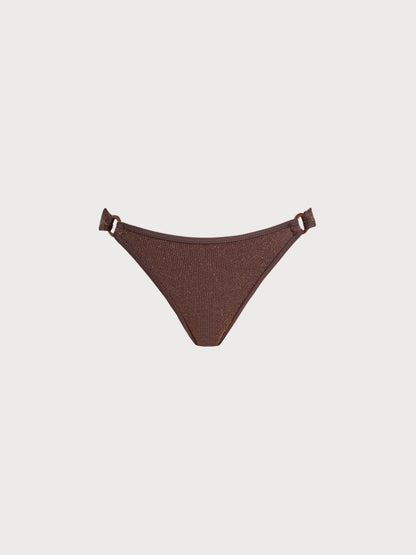 Dark Coffee Lurex O-Ring Bikini Bottom