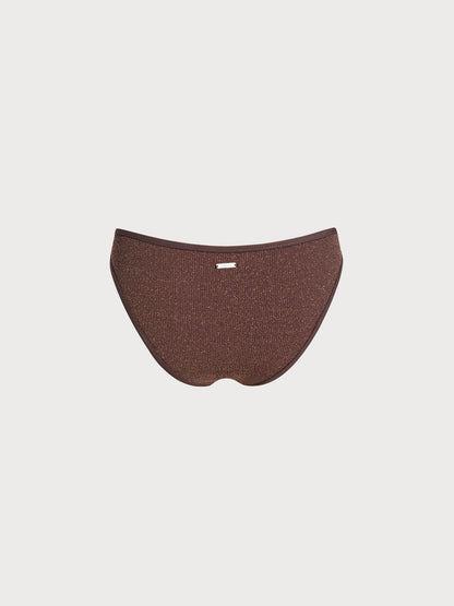Dark Coffee Lurex O-Ring Bikini Bottom
