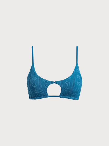 Blue Jacquard Cut Out Bikini Top