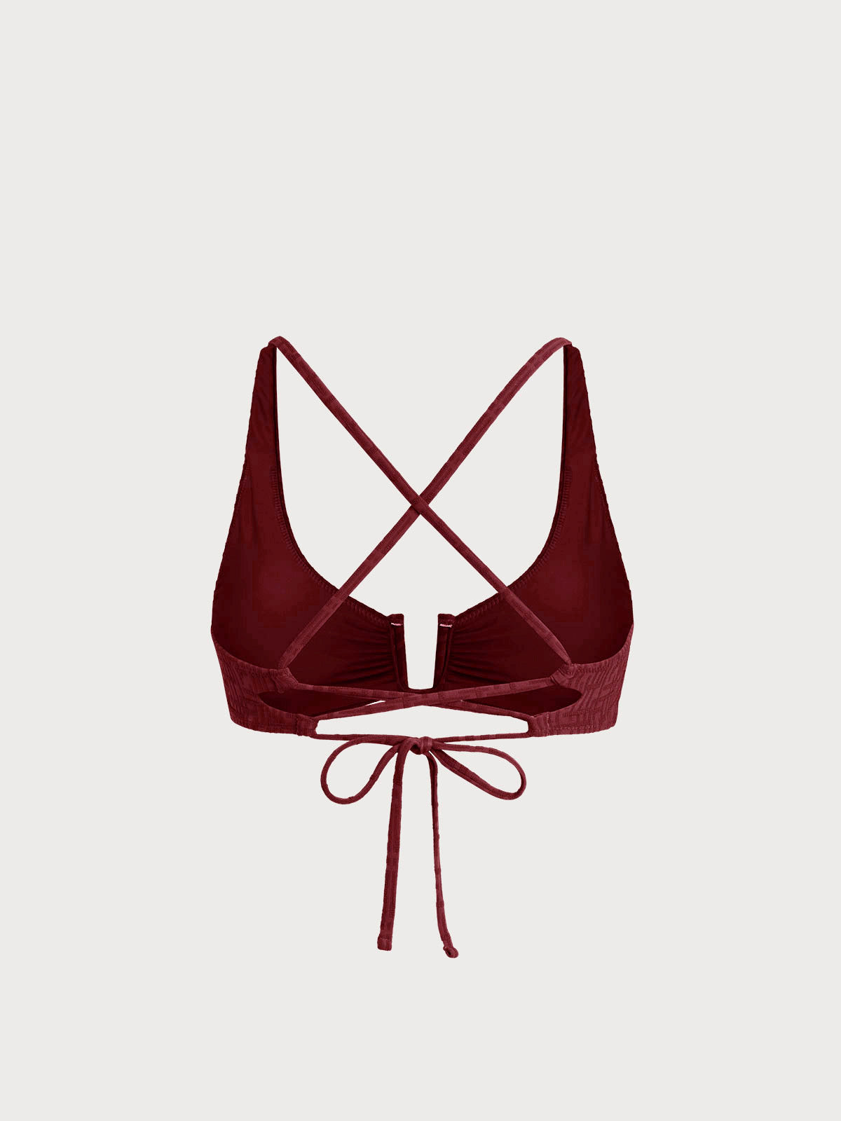 Wine Red Textured U-Ring Cross Back Bikini Top