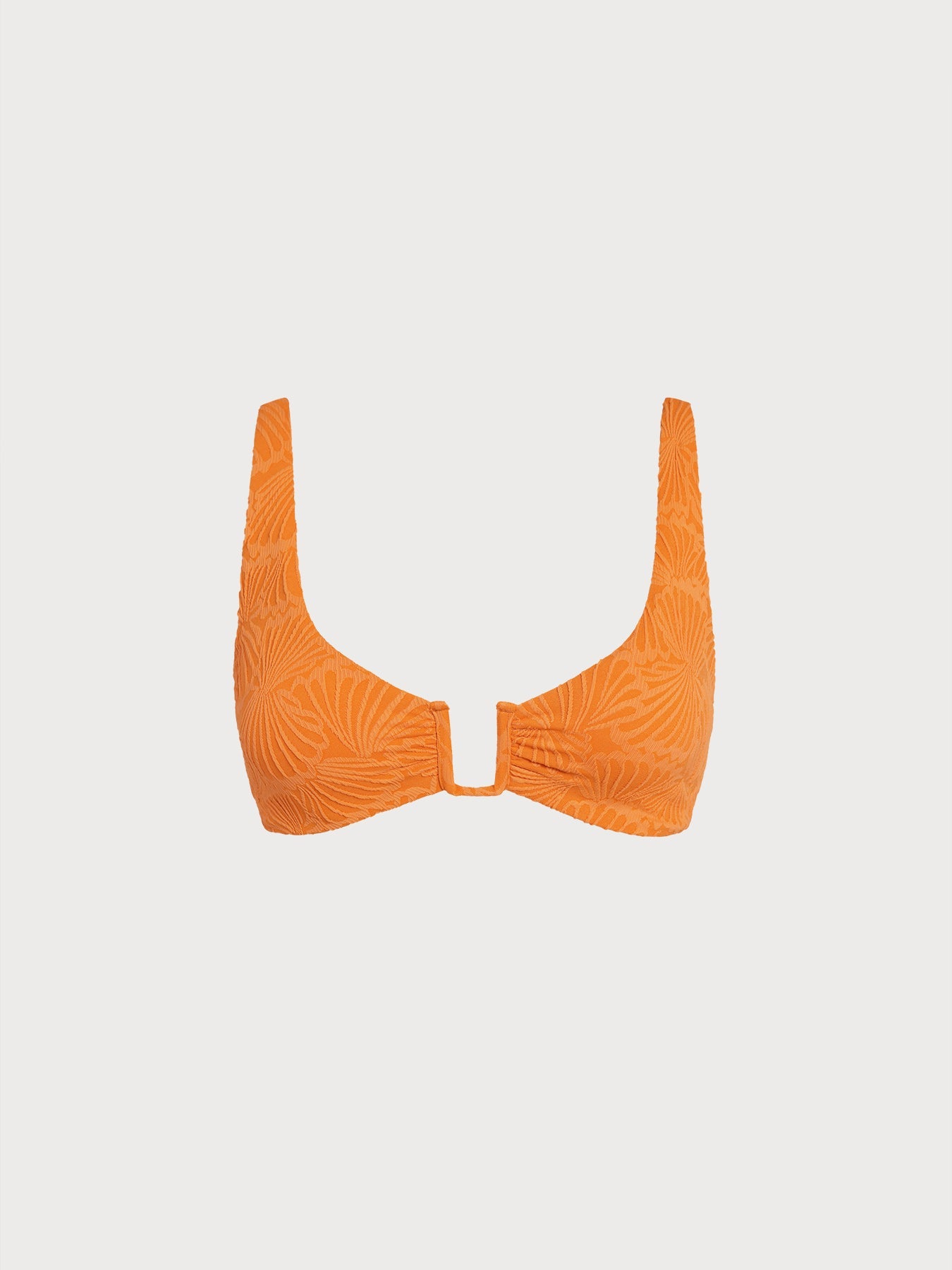Orange Jacquard U-Ring Cross Back Bikini Top