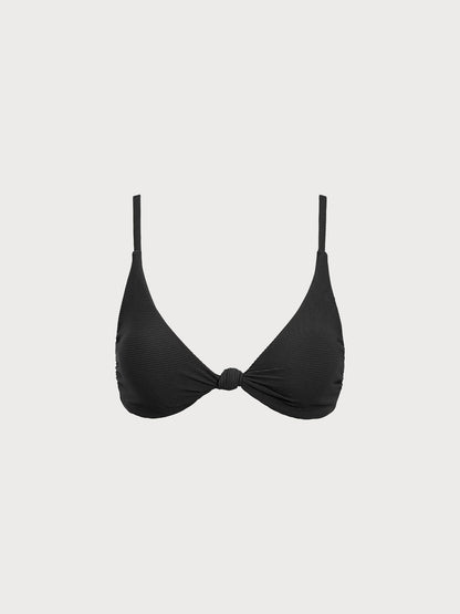 Black Ribbed Knot Bikini Top