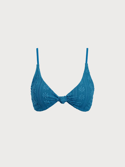 Blue Jacquard Knot Bikini Top