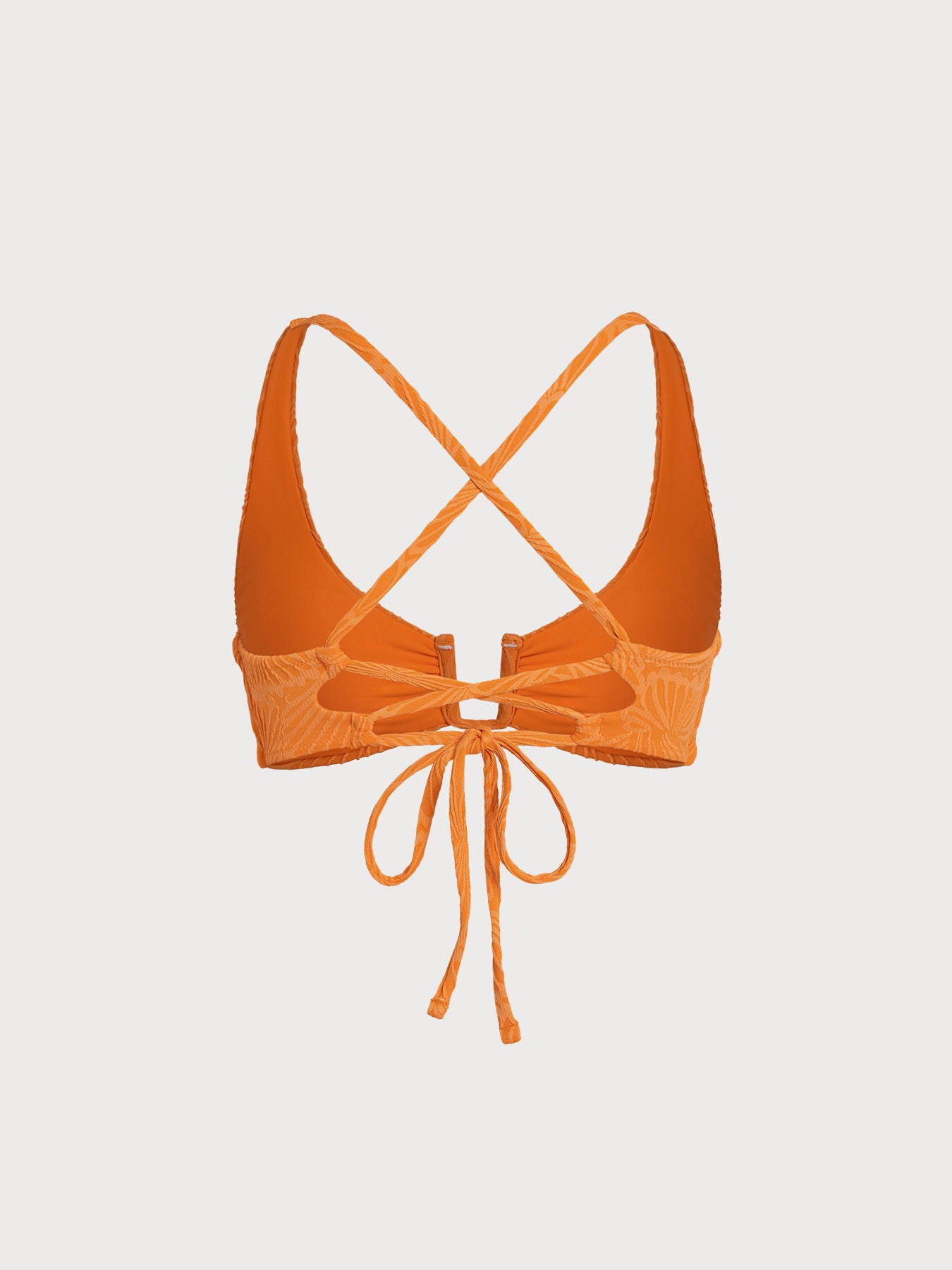 Orange Jacquard U-Ring Cross Back Bikini Top