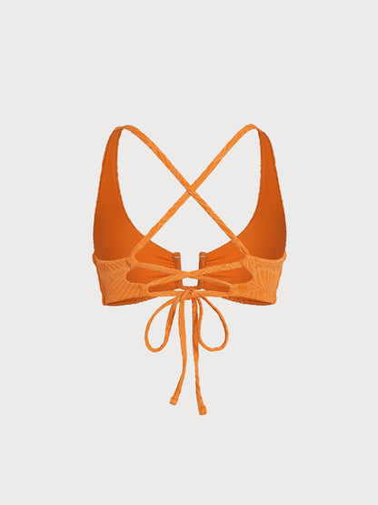 Orange Jacquard U-Ring Cross Back Bikini Top