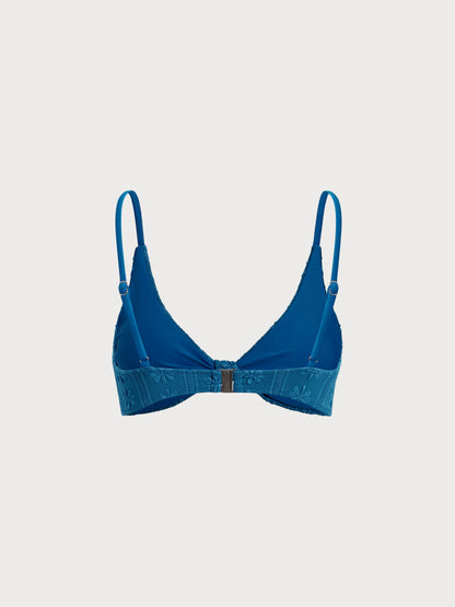 Blue Jacquard Knot Bikini Top