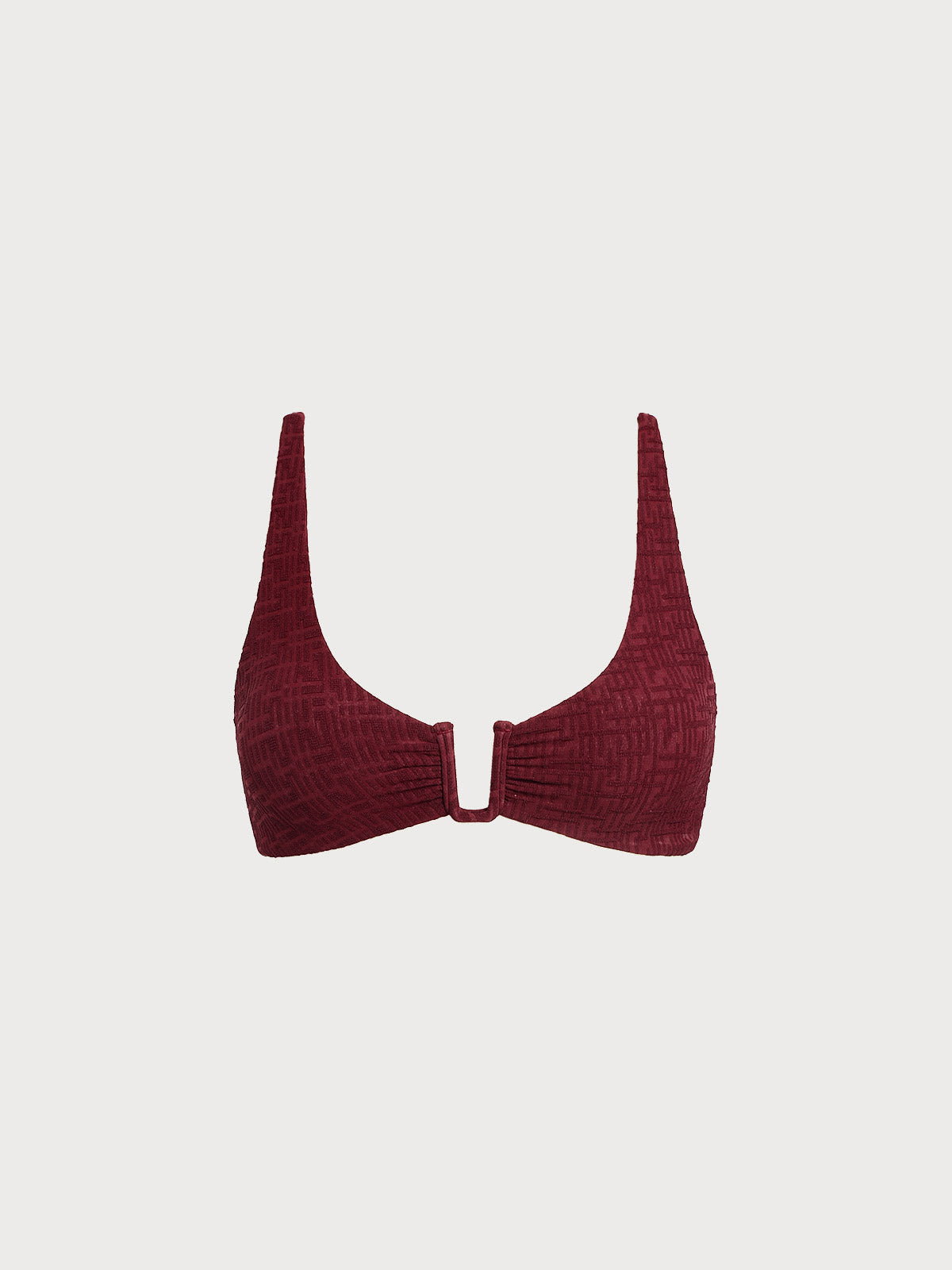 Wine Red Textured U-Ring Cross Back Bikini Top