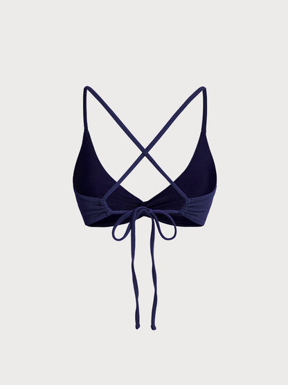 Navy Twist Backless Bikini Top