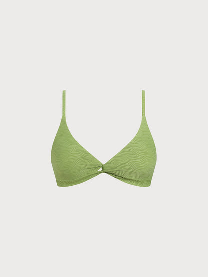 Light Green Textured Twist Cross Back Bikini Top