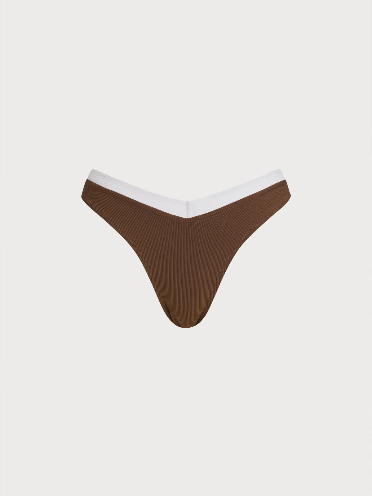 Brown Contrast Trim V-Cut Bikini Bottom