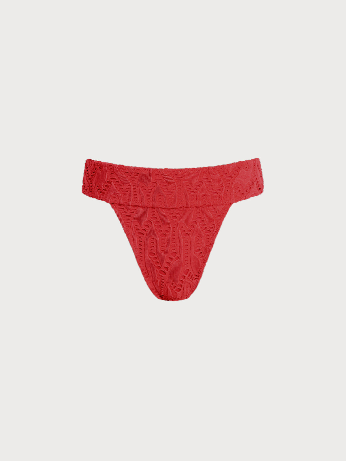Red Textured High Cut Bikini Bottom