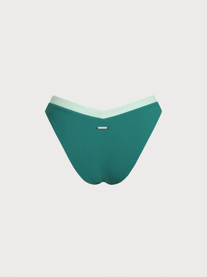 Green Contrast Trim V-Cut Bikini Bottom